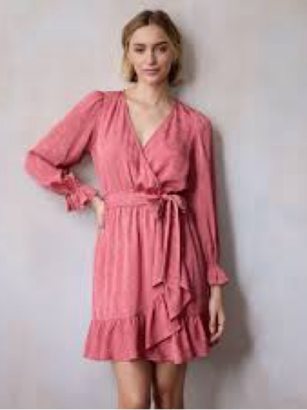 Jennifer Lopez Rose Pink Long Sleeve Wrap Dress